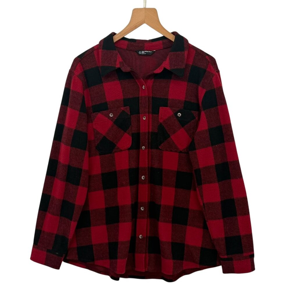 Member's Mark Cozy Button-Down Red Black Plaid Recycled Blend Shirt L